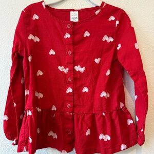 Carter's Red Button Down Shirt with Heart Pattern